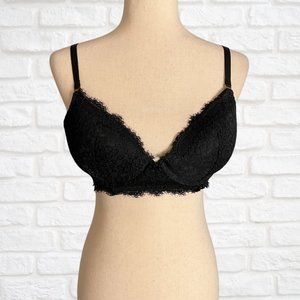 Aerie Black Lace Push-Up Plunge Bra Size 36C Worn Once